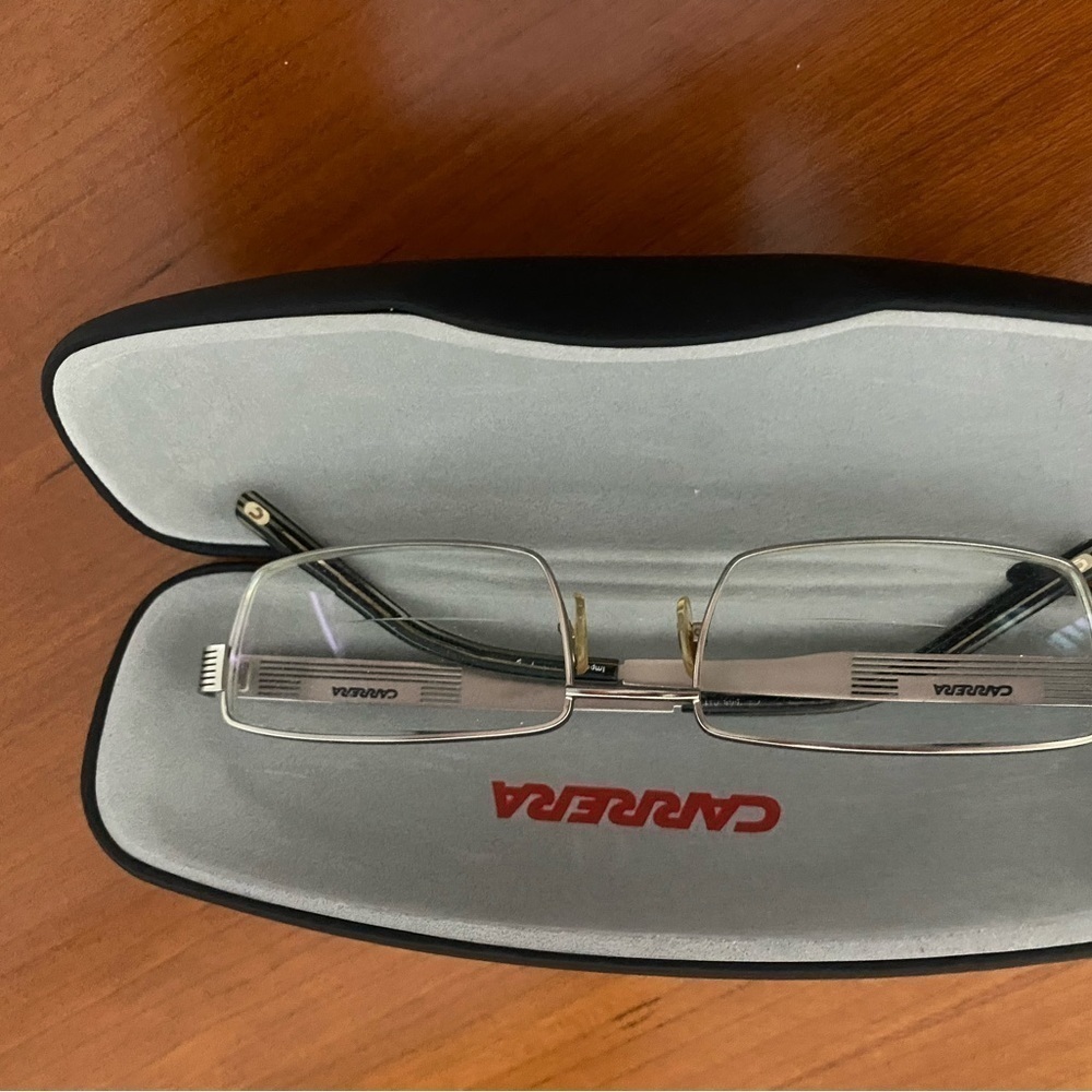 FRAME Only Carrera Eyewear Rectangular Silver Metal Frame and Case Unisex - Picture 3 of 12